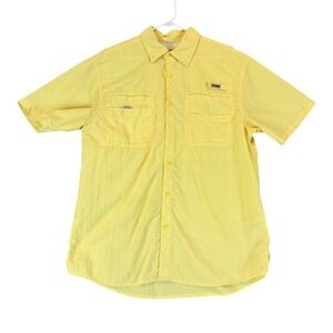 TSLA Fishing Shirt Mens Medium Yellow Short Sleeve Ventilated Hiking Outdoor